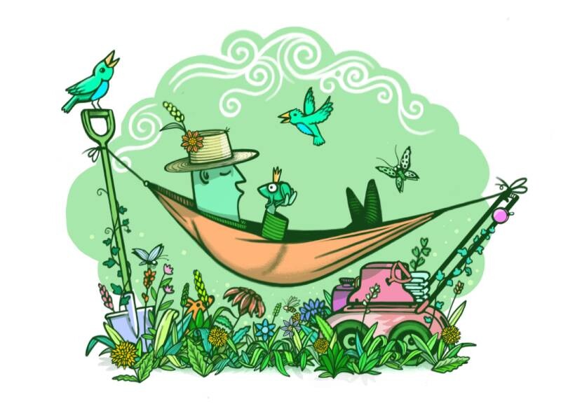 Illustratie Tuinier in hangmat