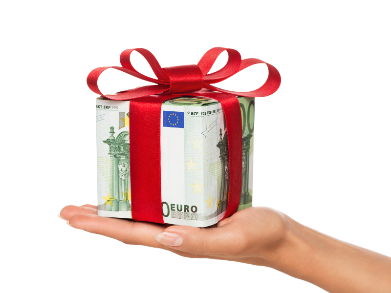 Eurobiljetten in de vorm van een cadeau