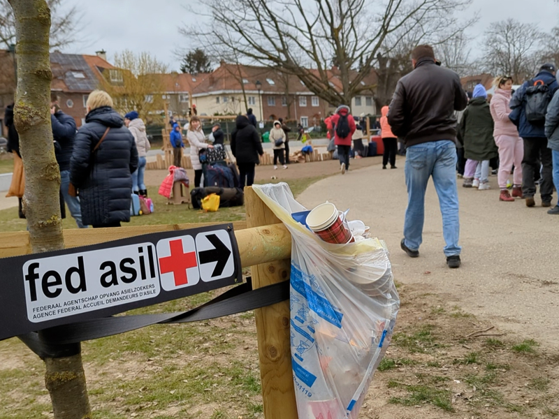 Aanmeldpunt voor Oekraïense vluchtelingen op de Heizelparking