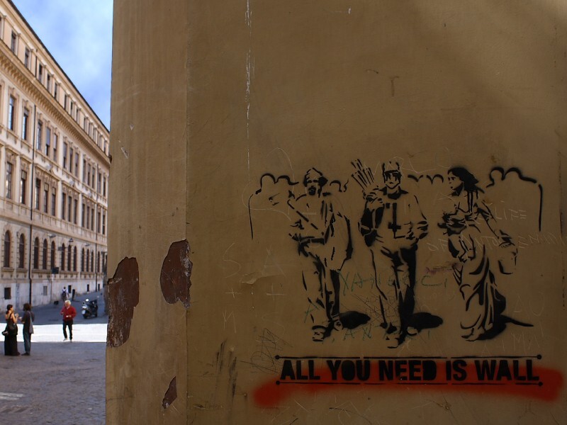 Graffiti van Banksy met het opschrift All You Need Is Wall 