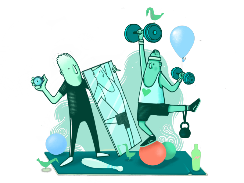 Illustratie van een man die een andere man helpt bij het sporten.