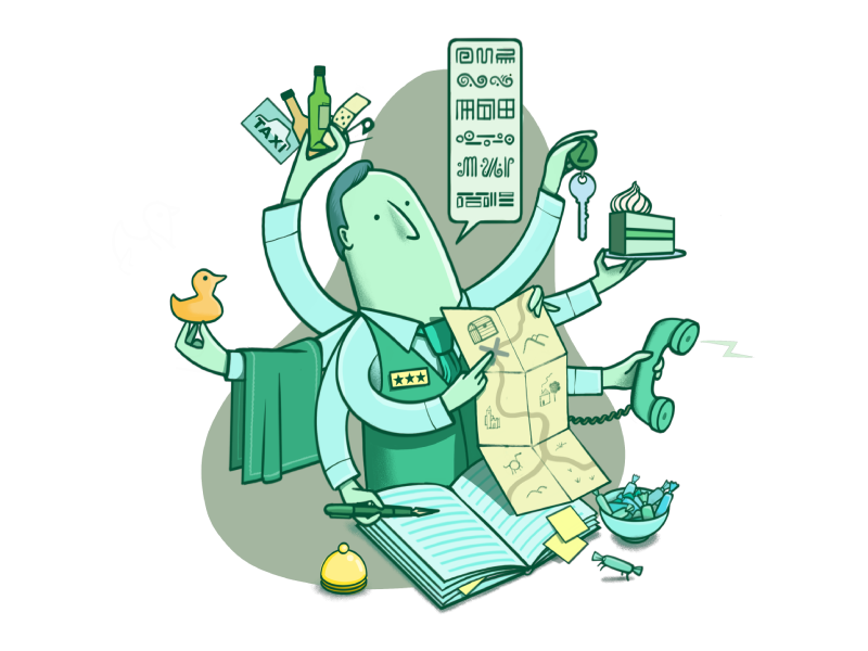 Illustratie van een hotelreceptionist