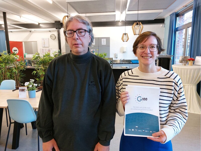 Dirk Meurkens, een van de 122 deelnemers aan de G100, en Chris Dielis, coördinator van T’ANTWOORD.