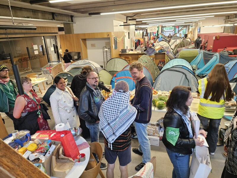 Studentenbezetting van de rechtencampus van de KU Leuven als protest tegen de oorlog in Gaza.